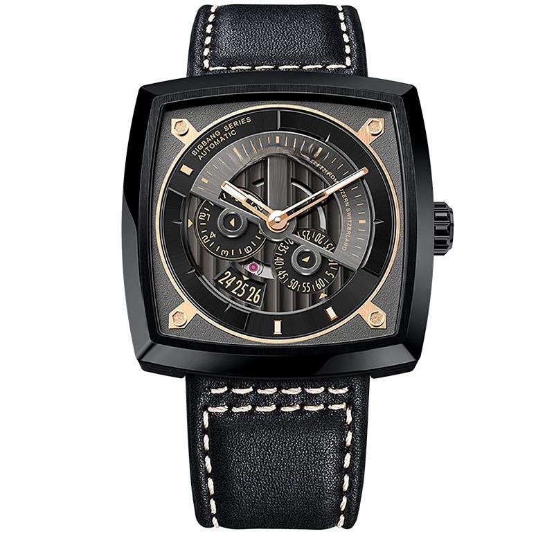 New Design Automatic Waterproof Watches for Men black Leather Strap 5603J2