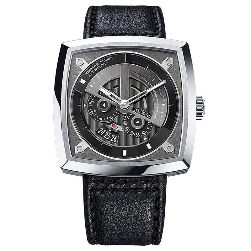 New Design Automatic Waterproof Watches for Men black Leather Strap 5602A1