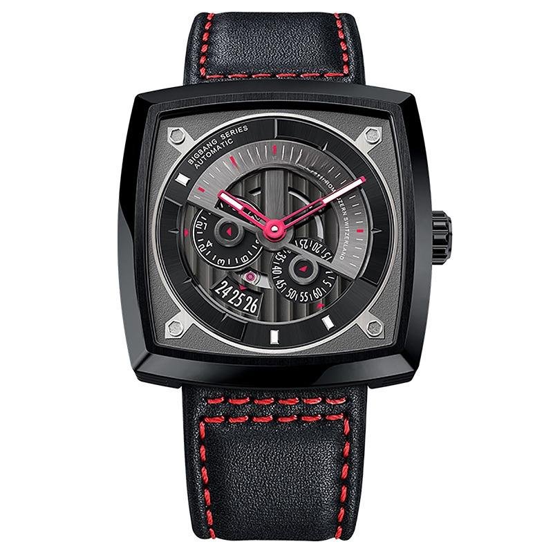 New Design Automatic Waterproof Watches for Men black Leather Strap 5604J4