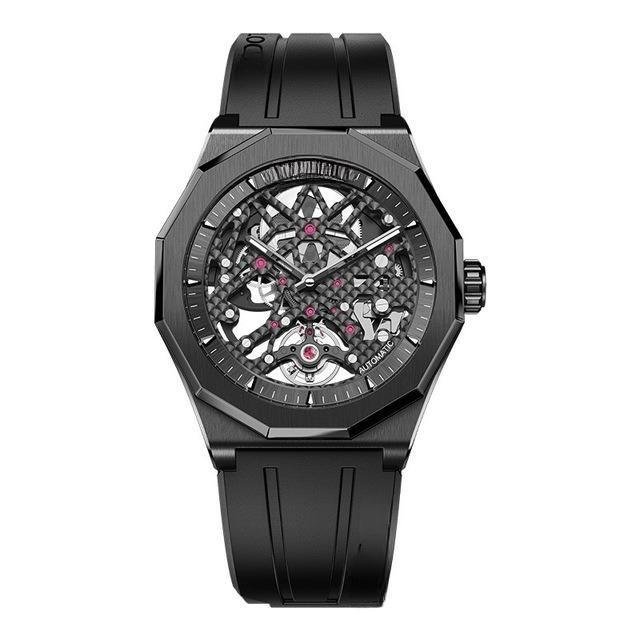 Black Men Watches Automatic Genuine Leather Strap Power Reserve Waterproof 6001J1 R