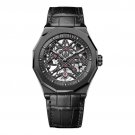 Black Men Watches Automatic Genuine Leather Strap Power Reserve Waterproof 6001J1