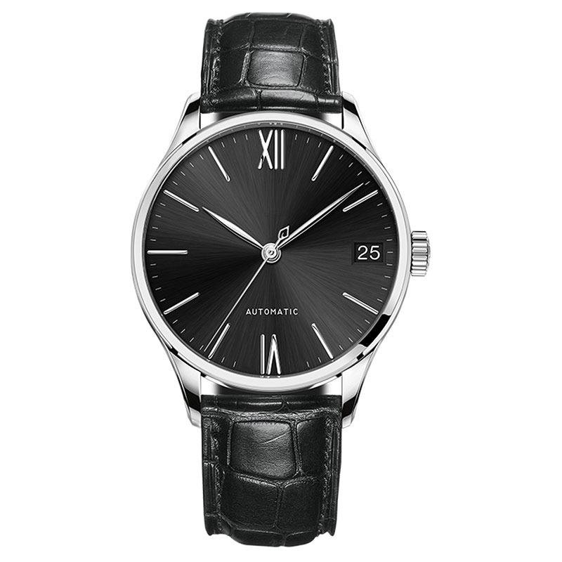 Men Watches Leather Strap Ultra Thin black Dial with Date Mechanical 707LNYBB