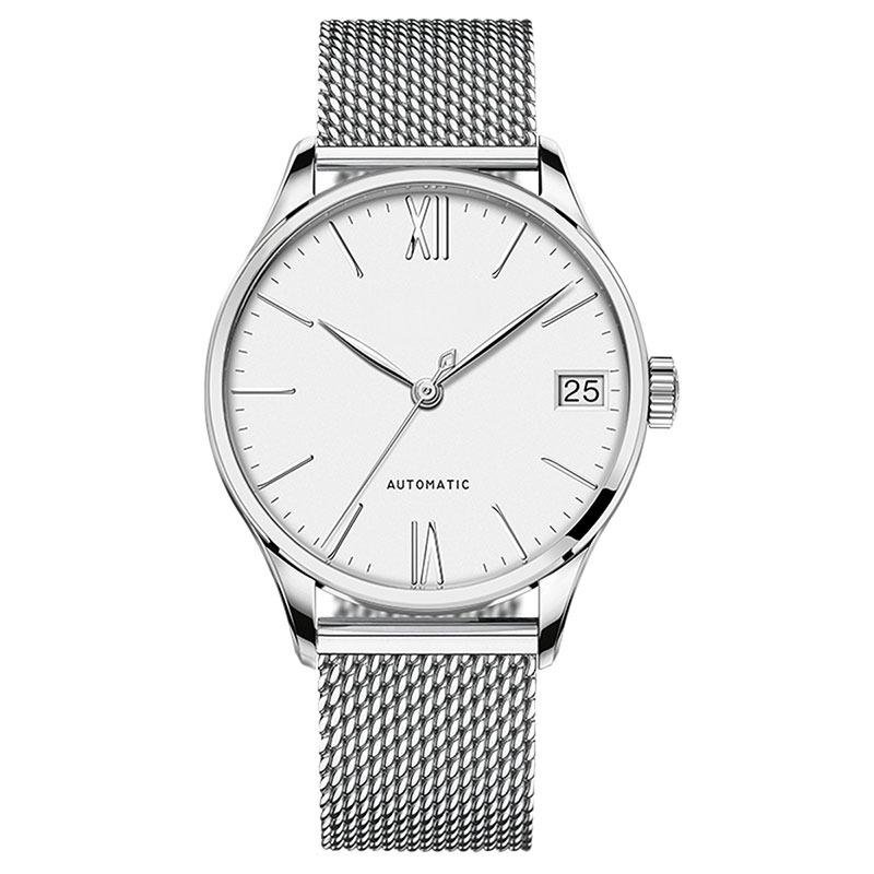 Men Watches Leather Strap Ultra Thin white Dial with Date Mechanical 701SNYWY