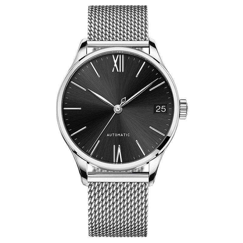 Men Watches Leather Strap Ultra Thin black Dial with Date Mechanical 701SNYBY