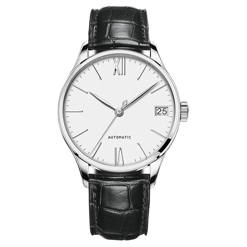 Men Watches Leather Strap Ultra Thin white Dial with Date Mechanical 707LNYWB
