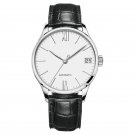 Men Watches Leather Strap Ultra Thin white Dial with Date Mechanical 707LNYWB