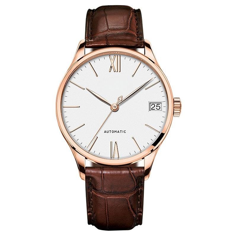Men Watches Leather Strap Ultra Thin white Dial with Date Mechanical 707LNPWS