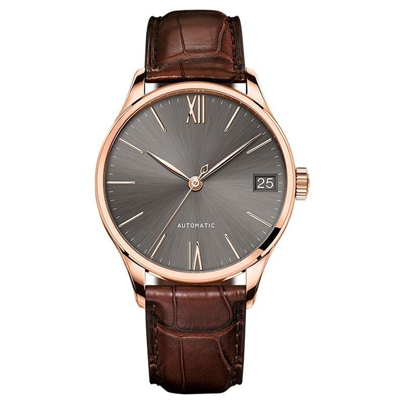 Men Watches Leather Strap Ultra Thin black Dial with Date Mechanical 707LNPSS