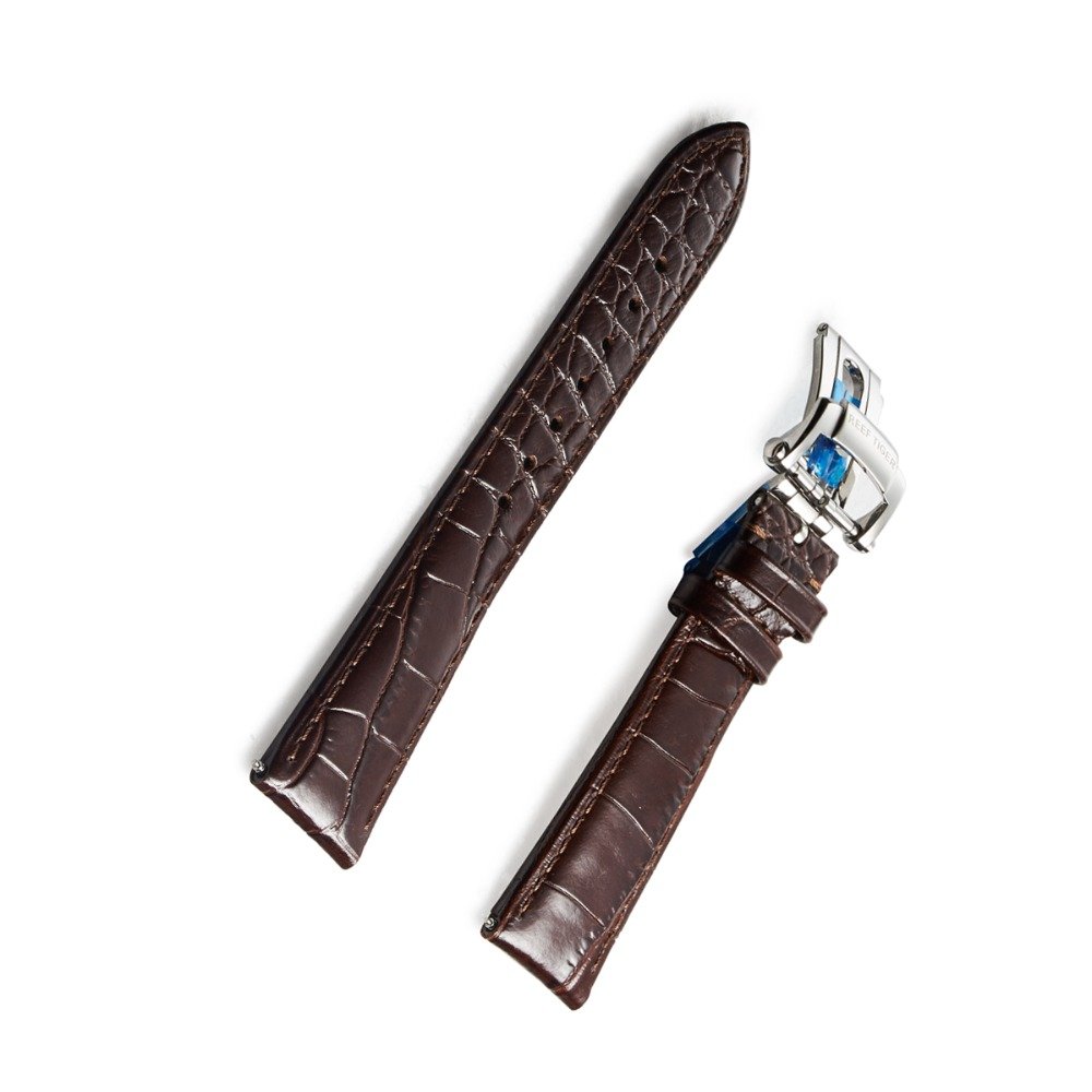 Top Quality Brown Genuine Leather brown Strap Watch 22 mm Alligator for Men