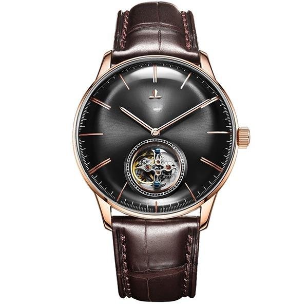 Luxury Brand Automatic Mechanical Black Tourbillon Men Watch Leather Strap PBS