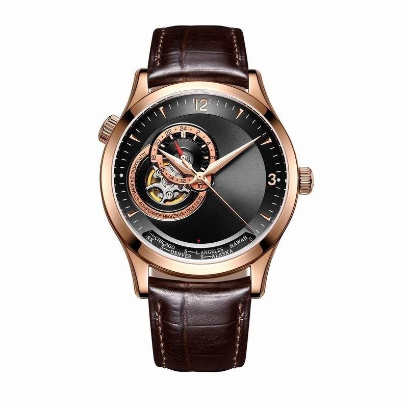 Top Brand Casual Automatic Leather Strap Watch for Men Mechanical Black Dial PBS