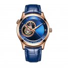 Top Brand Casual Automatic Leather Strap Watch for Men Mechanical Blue Dial PLL