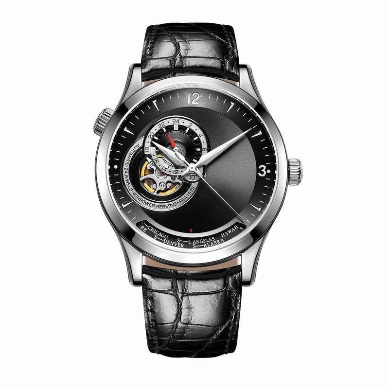 Top Brand Casual Automatic Leather Strap Watch for Men Mechanical Black Dial YBB