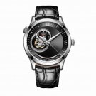 Top Brand Casual Automatic Leather Strap Watch for Men Mechanical Black Dial YBB