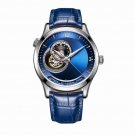 Top Brand Casual Automatic Leather Strap Watch for Men Mechanical Blue Dial YLL