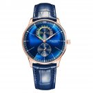 Mens blue Dial Automatic Mechanical Waterproof Watch Genuine Leather Luminous PLL