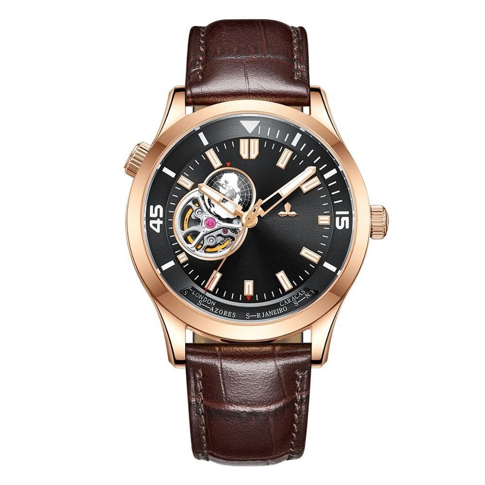 Automatic Luxury brown Watch PBW Leather Strap Tourbillon