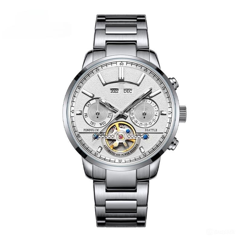 Luxury Top Quality Tourbillon Men Watch Automatic Mechanical silver Bracelet YWY