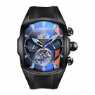 Tank track Mens Watches Tonneau Multifunctional Tourbillon Analog Rubber Strap BLB