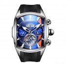 Tank track Mens Watches Tonneau Multifunctional Tourbillon Analog Rubber Strap YLB