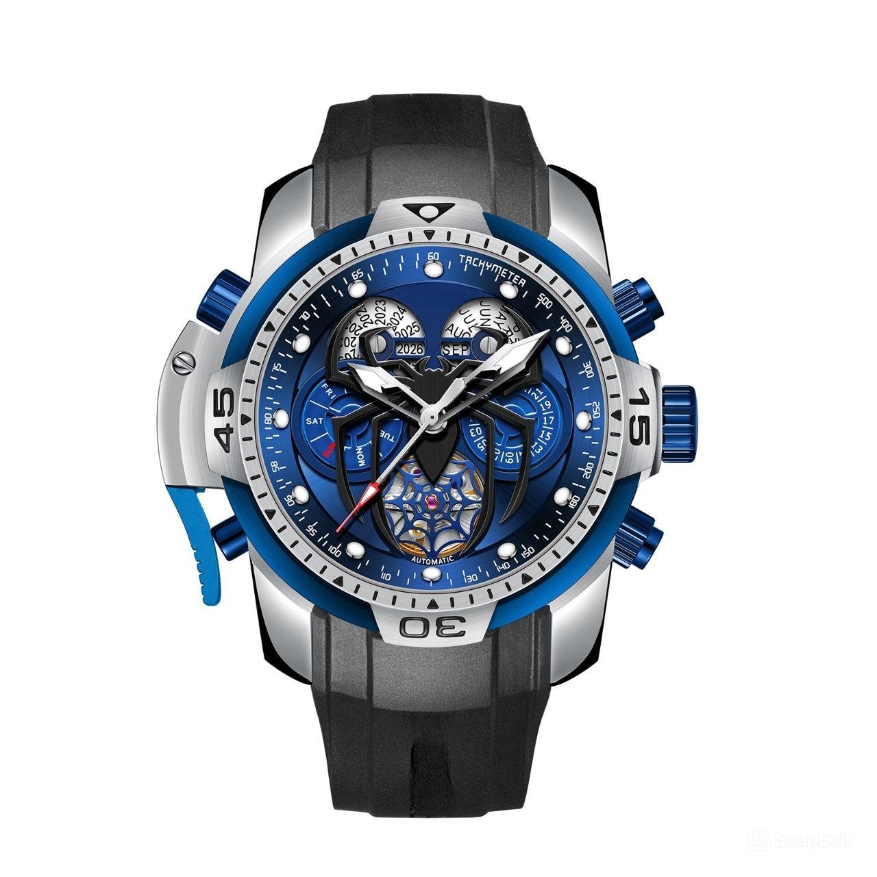 New Luminous Watches Rubber Strap Perpetual Calendar Spider Dial Automatic YLR