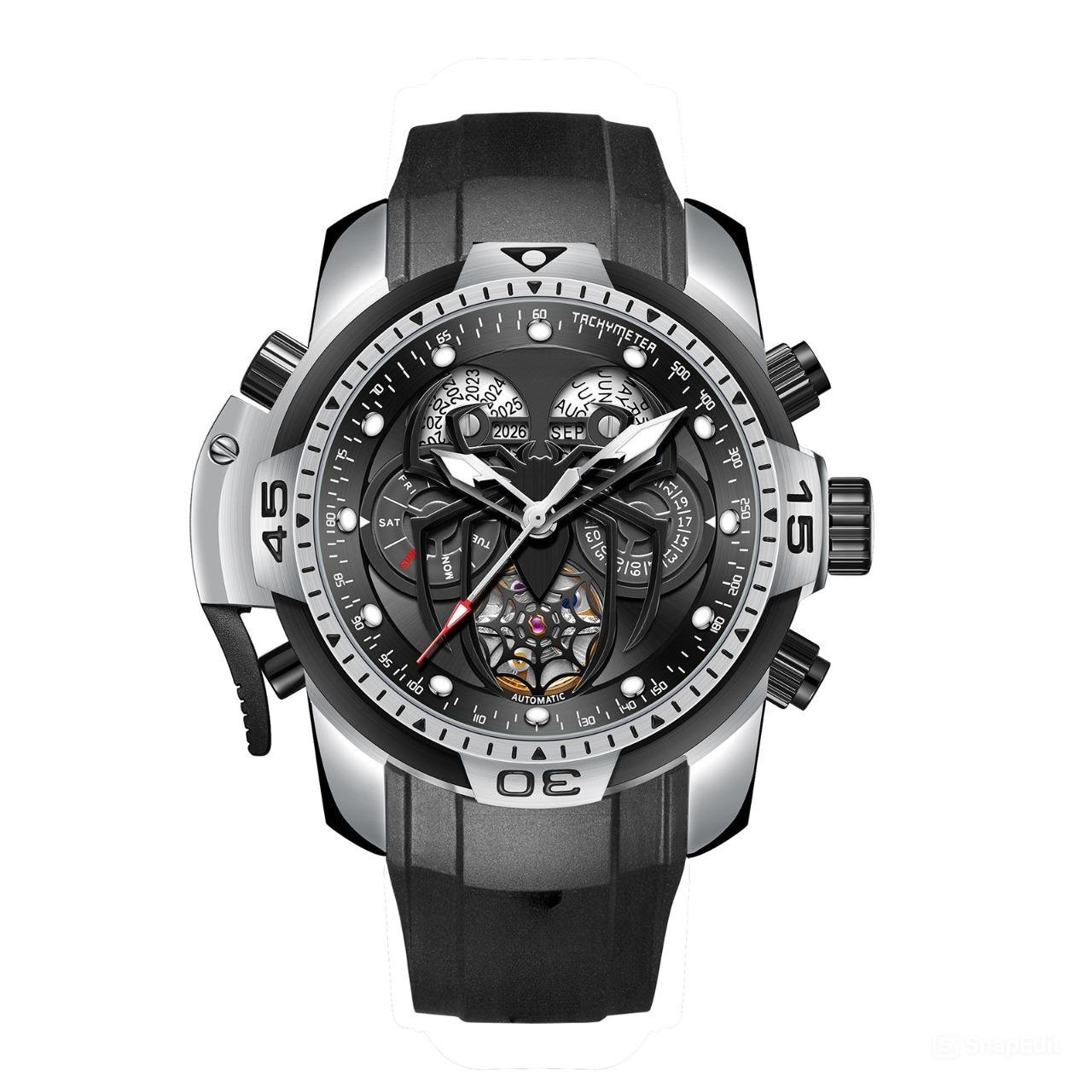 New Luminous Watches Rubber Strap Perpetual Calendar Spider Dial Automatic YBR