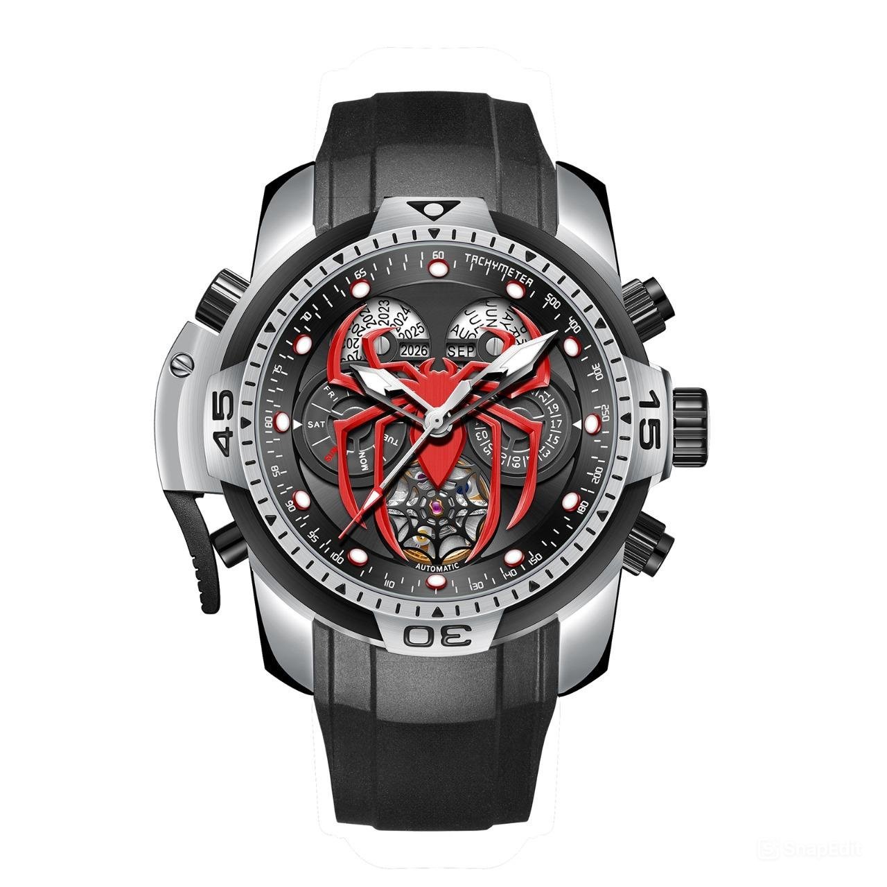 New Luminous Watches Rubber Strap Perpetual Calendar Spider Dial Automatic YBRR