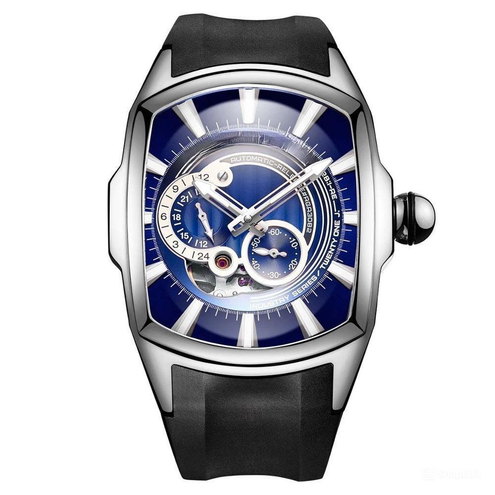 New Arrival Sports Watch silver Case Blue Dial Rubber Strap Automatic YLB