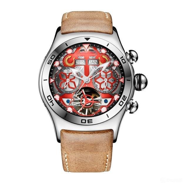 YRS Skeleton Automatic Watches Men Tourbillon Leather Strap Waterproof Sport