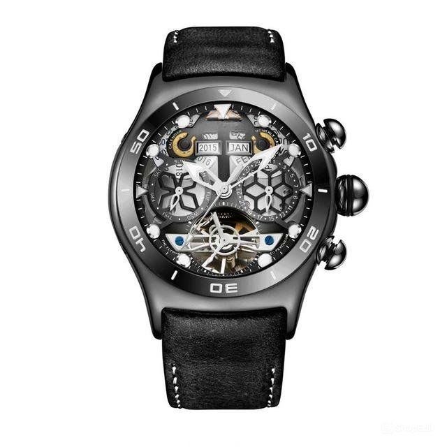 BBB Skeleton Automatic Watches Men Tourbillon Leather Strap Waterproof Sport