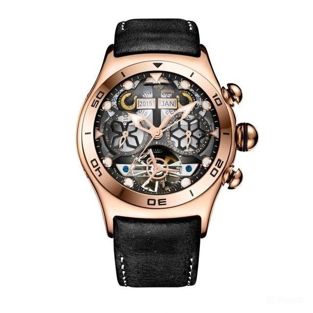 PBB Skeleton Automatic Watches Men Tourbillon Leather Strap Waterproof Sport