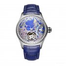 Womens Luxury Waterproof Watches Diamonds blue Dial Automatic Tourbillon YLL