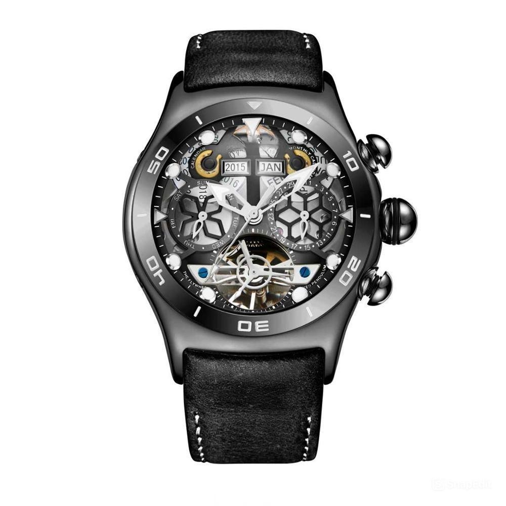 Mens Sport Automatic Watches Skeleton Tourbillon with Year Month Calendar BBB