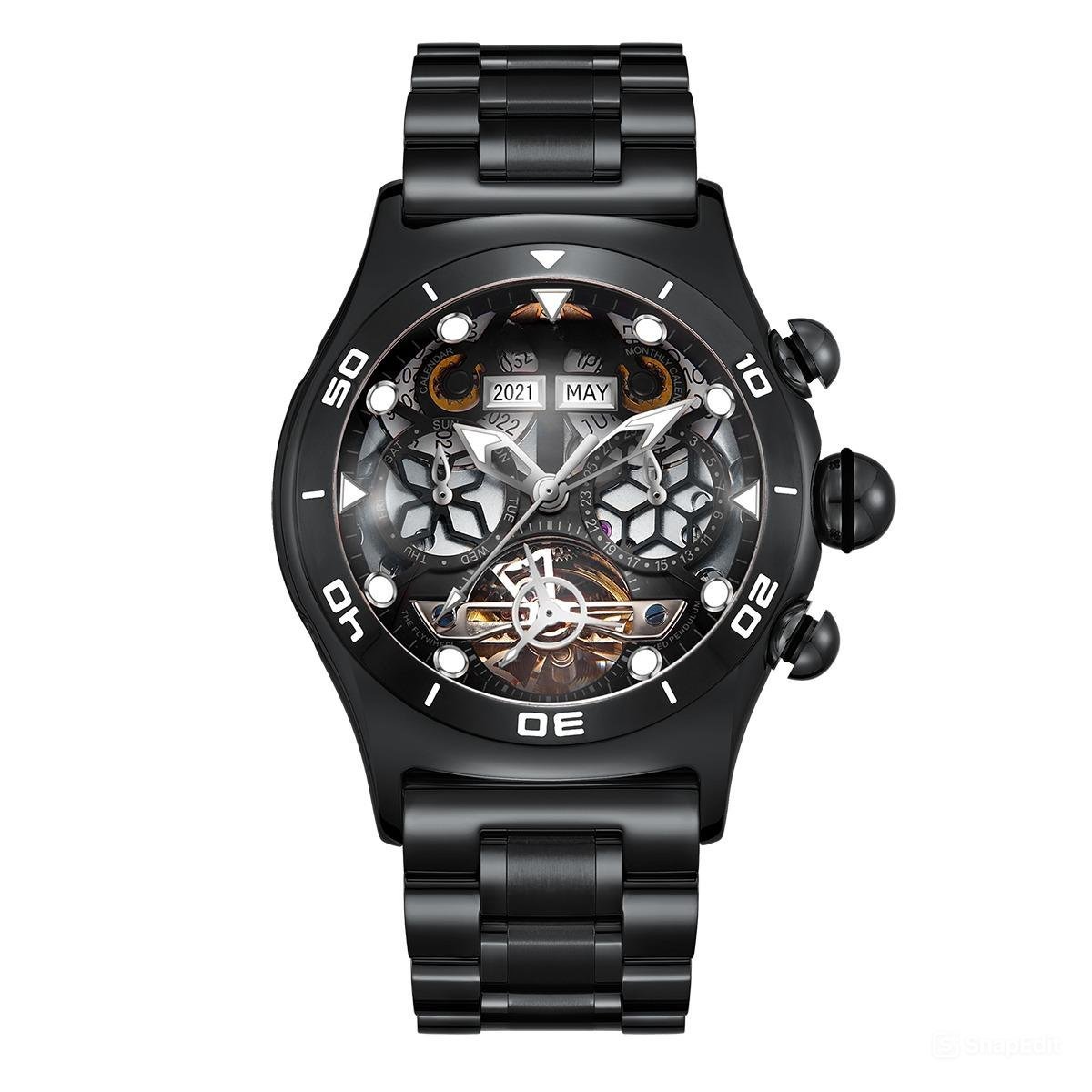 Top Brand Automatic Mechanical Men Watches Tourbillon Skeleton Steel Bracelet BBBB