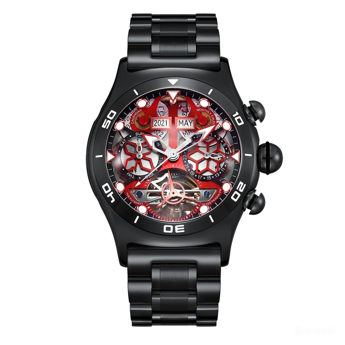 Top Brand Automatic Mechanical Men Watches Tourbillon Skeleton Steel Bracelet BRB