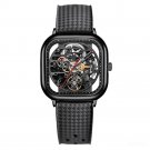 Top Brand Skeleton Square Waterproof Watch All Black Mechanical Rubber Strap BBR