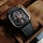 Top Brand Skeleton Square Waterproof Watch All Black Mechanical Rubber Strap BBR