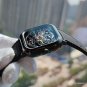 Top Brand Skeleton Square Waterproof Watch All Black Mechanical Rubber Strap BBR