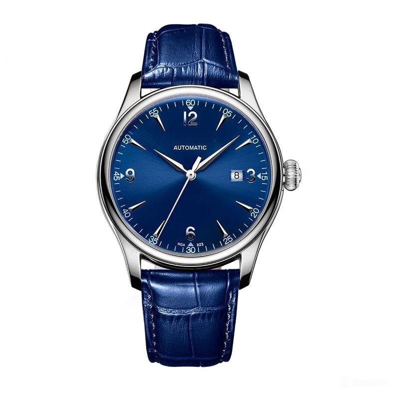 Casual Automatic Watches For Men silver Steel With Date and Leather Strap YLB
