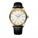 Casual Automatic Watches For Men Yellow Gold Steel With Date and Leather Strap TWB
