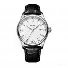 Casual Automatic Watches For Men silver Steel With Date and Leather Strap YWB