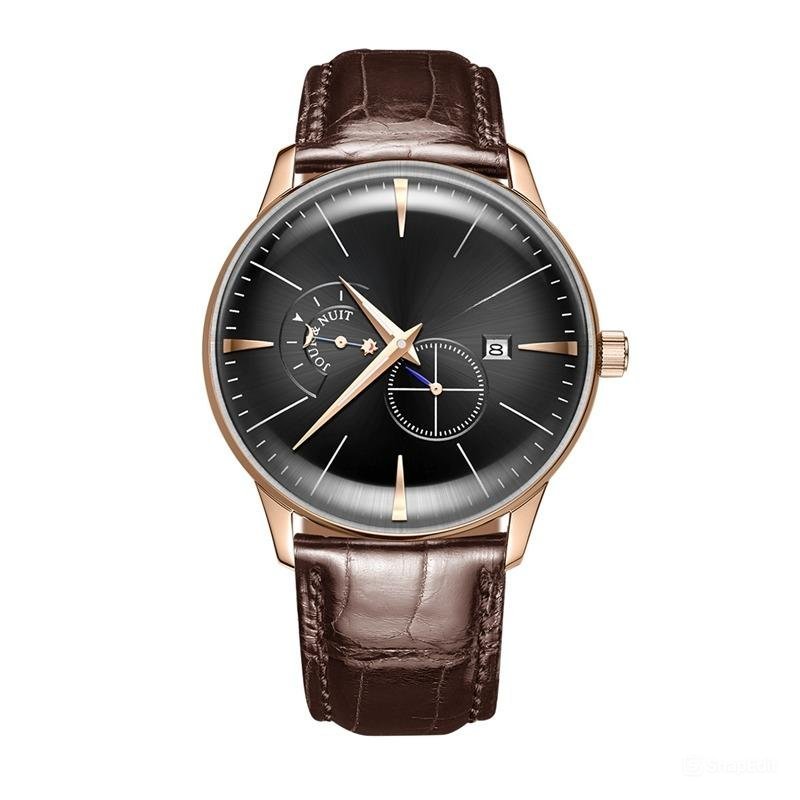 Luxury Automatic Waterproof Analog Mens Watches Designer Brown Leather Strap PBS