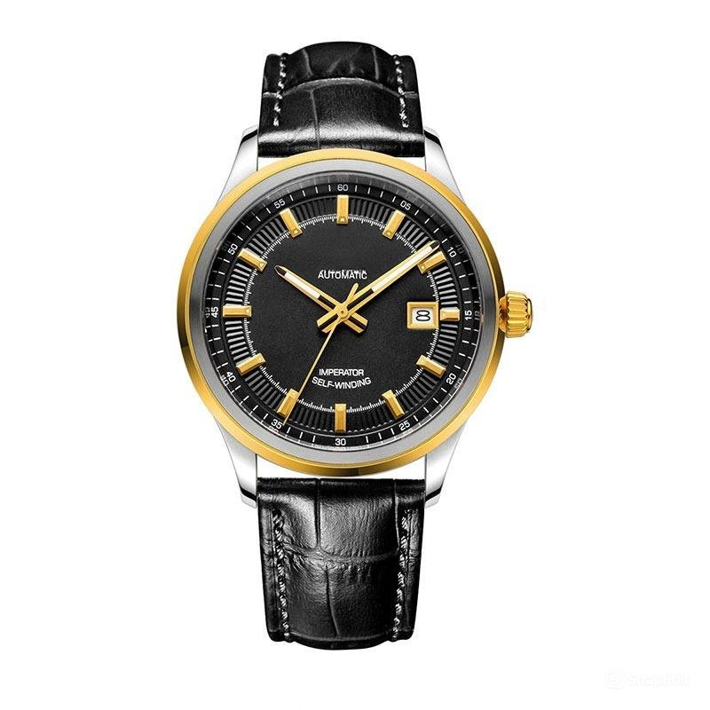 Men Watch Automatic Mechanical Steel Yellow Gold Miyota Luminous with Date GBB