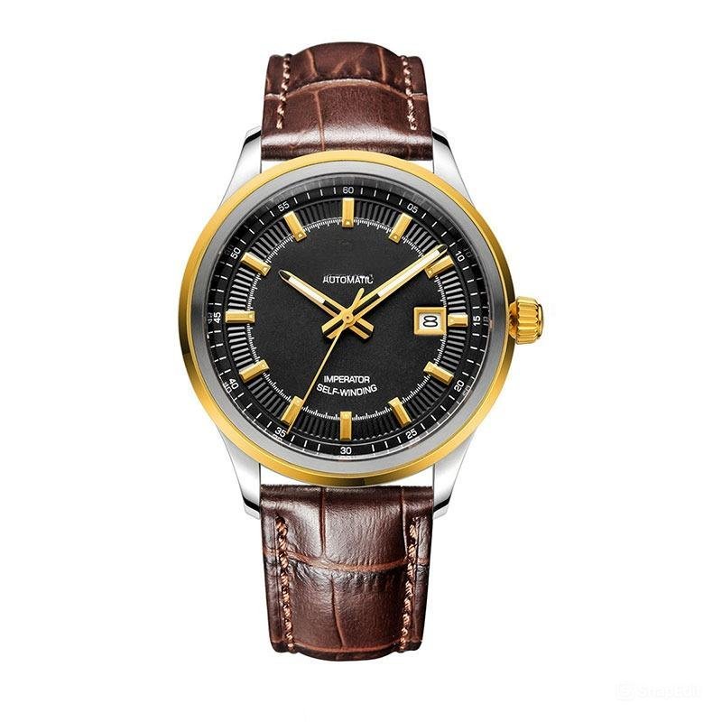 Men Watch Automatic Mechanical Steel Yellow Gold Miyota Luminous with Date GBS