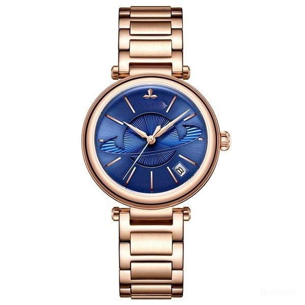 Luxury Creative Waterproof Rose Gold Blue Watch PLP for Ladies