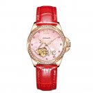 Luxury Automatic Flower Diamond Women Watch Waterproof Red Genuine Leather PPPR
