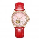 Luxury Automatic Flower Diamond Women Watch Waterproof Red Genuine Leather PPR