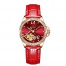 Luxury Automatic Flower Diamond Women Watch Waterproof Red Genuine Leather PRR