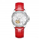 Luxury Automatic Flower Diamond Women Watch Waterproof Red Genuine Leather YWR