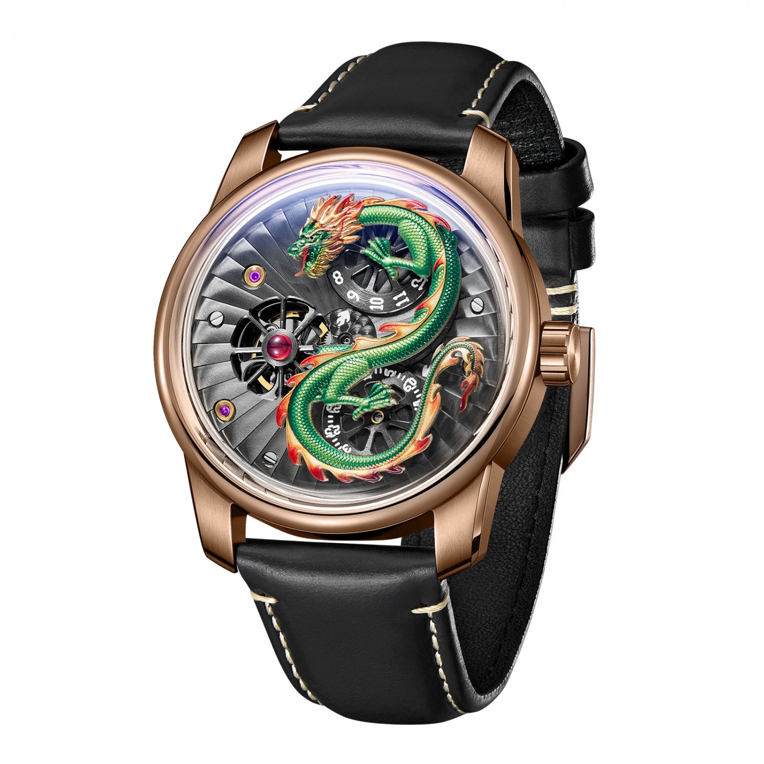 Dragon Dial Leather Automatic Mechanical Double Wheel Waterproof Watch For Men PPBL